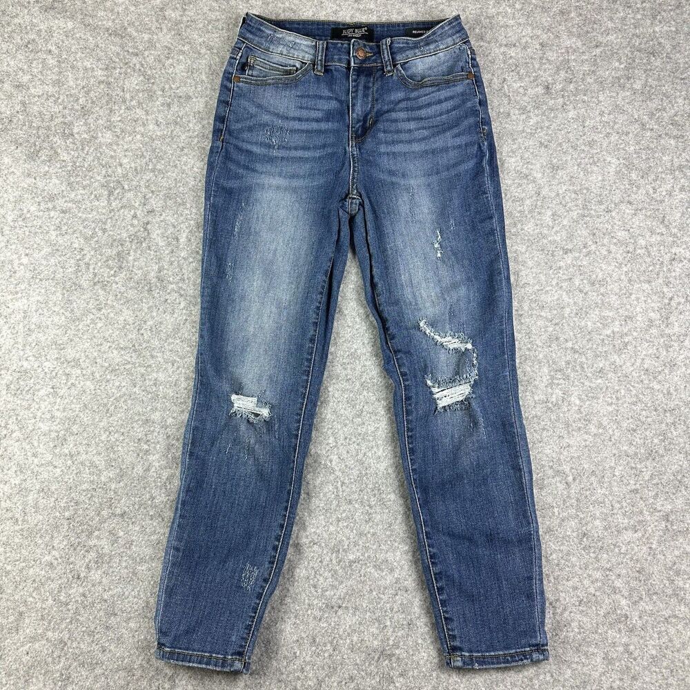 Judy Blue Jeans Womens 28 Distressed Relaxed Fit Dark Wash Everyday Stretch - Picture 1 of 16